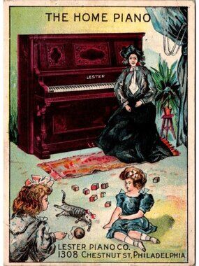 1890s Victorian Trade Card Lester Piano Co Philadelphia The Home Piano Ad Kitten